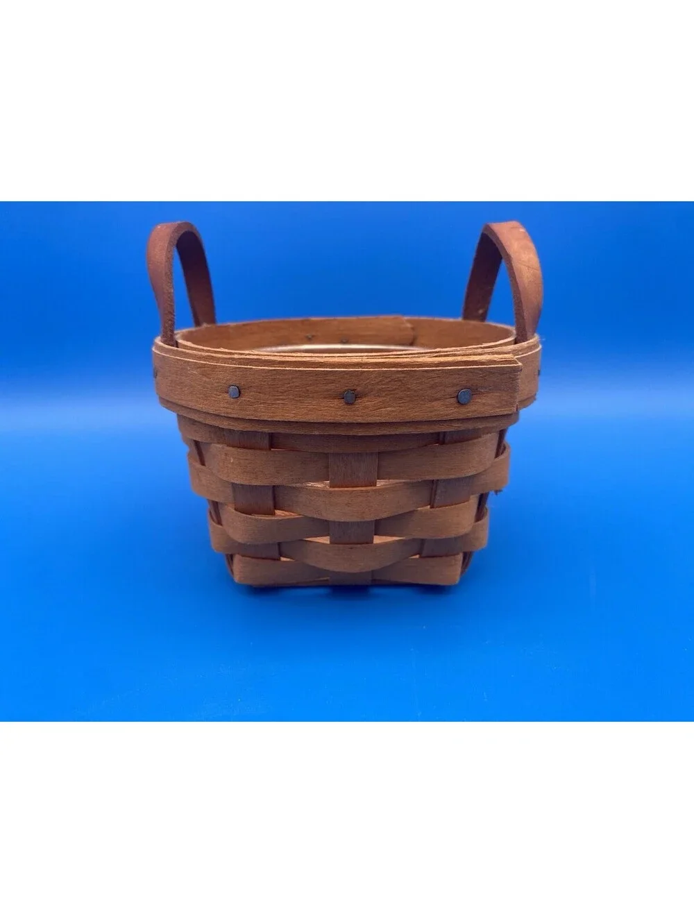 Longaberger Handwoven Miniature Basket w/ Leather Handles - 1995 - 4.75